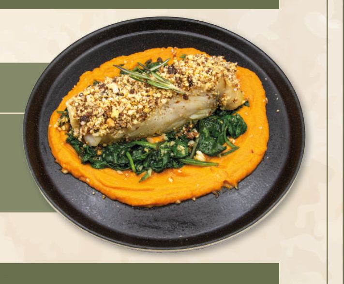 Bacalhau Assado com crosta de amêndoas