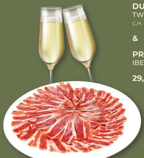 Duas Taças Champanhe & Prato de Paleta Ibérica